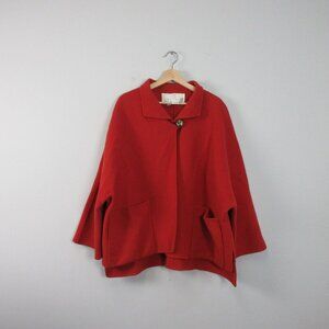 Carolyne Roehm Cape Blazer Coat Women 10 Orange 100% Wool Luxury Vtg 80s 806